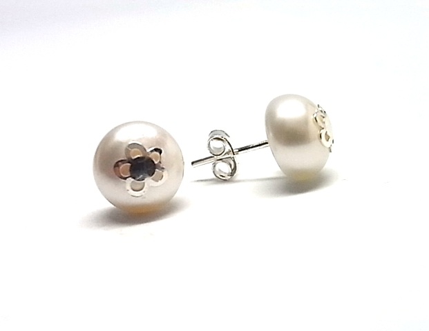 Pendientes perlas 10 Mm con flor de Plata