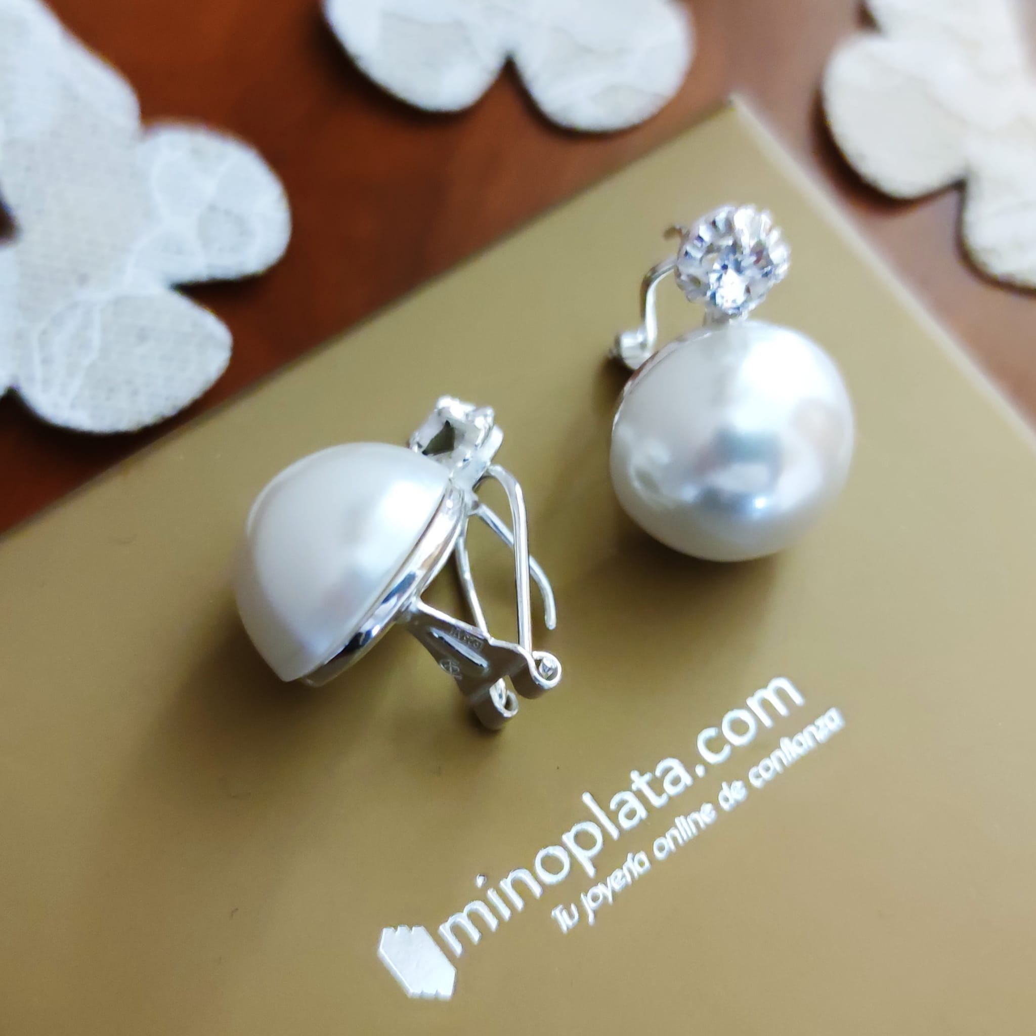Pendientes perlas japonesas en Plata de ley 16 Mm. 2