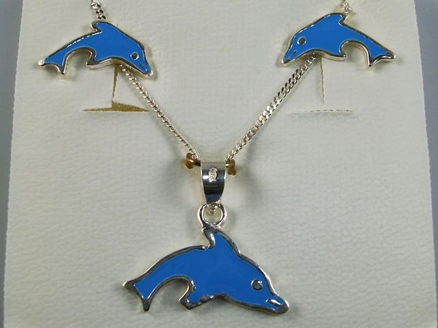Conjunto niña pendientes y gargantilla delfines de Plata de ley