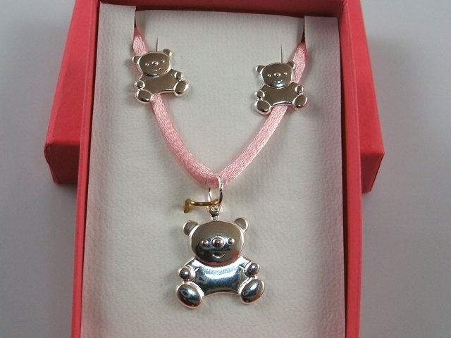 Juego infantil Pendientes y Gargantilla Osos de Plata de ley