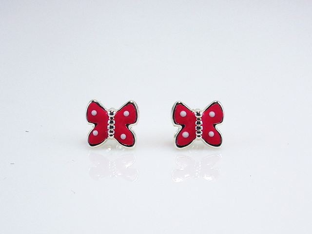 Pendientes de niña en Plata de ley con Mariposa rosa