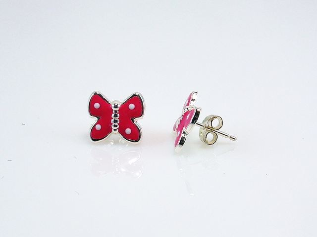 Pendientes de niña en Plata de ley con Mariposa rosa 1