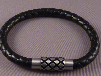 Pulsera de Caucho trenzado negro y Acero cierre rosca
