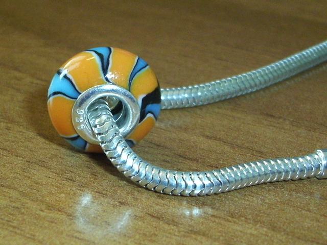 Abalorio en Plata de Ley   naranja y azul agua 1