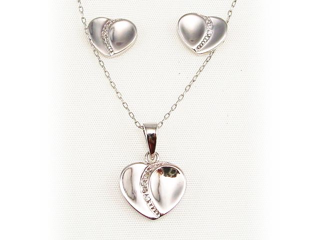Conjunto corazon de Pendientes con Gargantilla en Plata rodiada