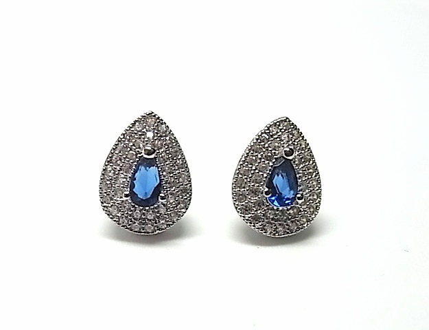 Pendientes de Circonitas blancas y azules en Plata rodiada