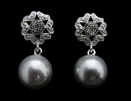 Pendientes Perla 12 Mm.y cristal de Plata de Ley