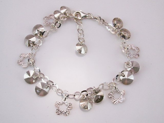 Pulsera circulos cristal y flores de Plata de Ley