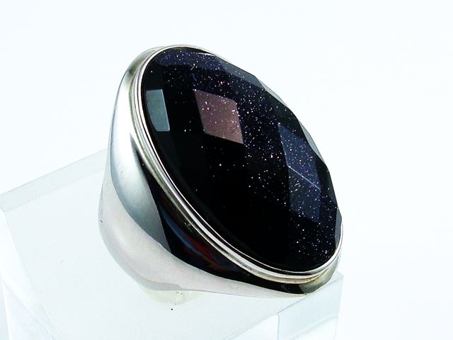 Anillo Plata rodiada con Venturina facetada