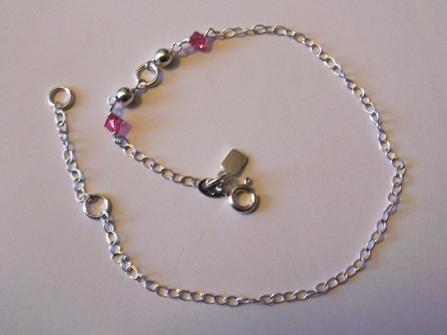 Pulsera para el tobillo de Plata de ley con cirstales rosas