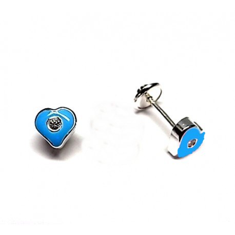 Pendientes bebe corazon azul y circonitas de Plata de ley