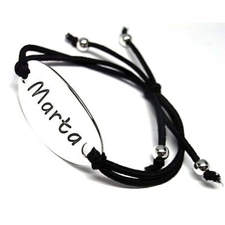 Pulsera con nombre de Plata de ley y cinta de goma