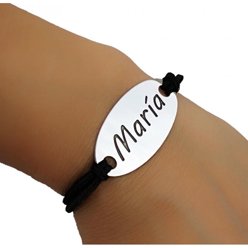 Pulsera con nombre de Plata de ley y cinta de goma 1