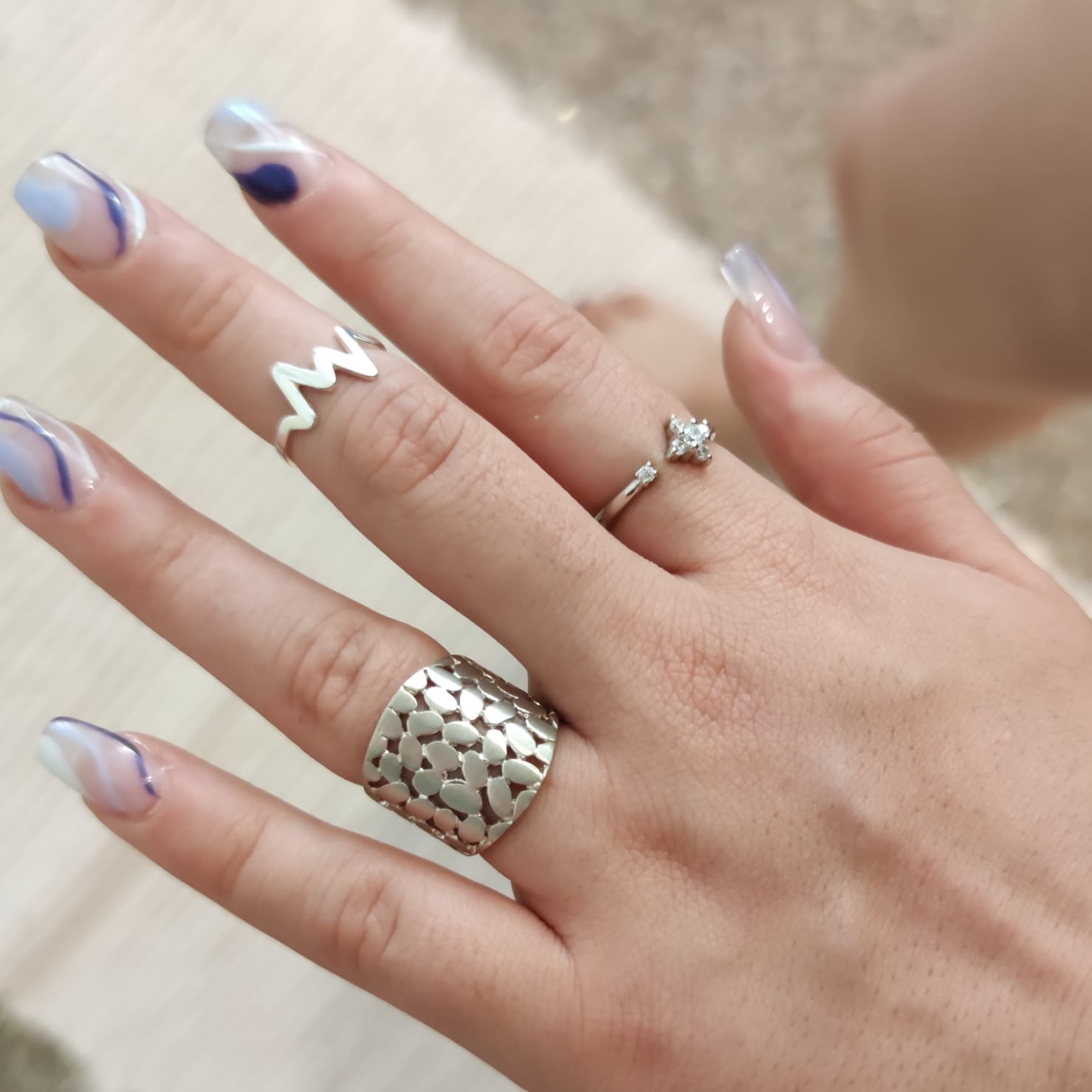 Anillo abierto flor de Plata rodiada con Circonitas 4