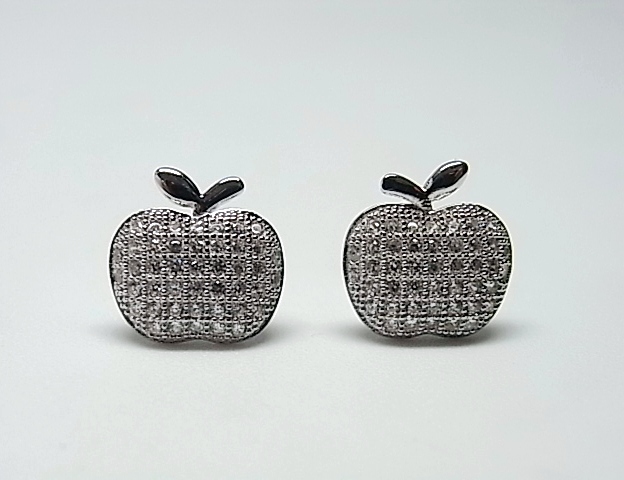 Pendientes manzana microengaste de Circonitas y Plata rodiada