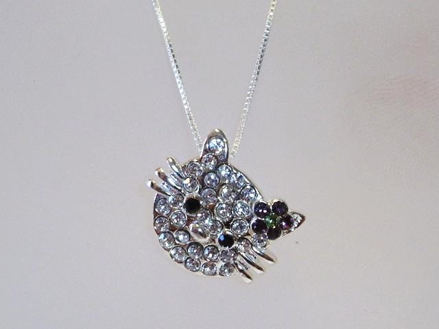 Gargantilla en Plata de Ley con colgante Gatita piedras