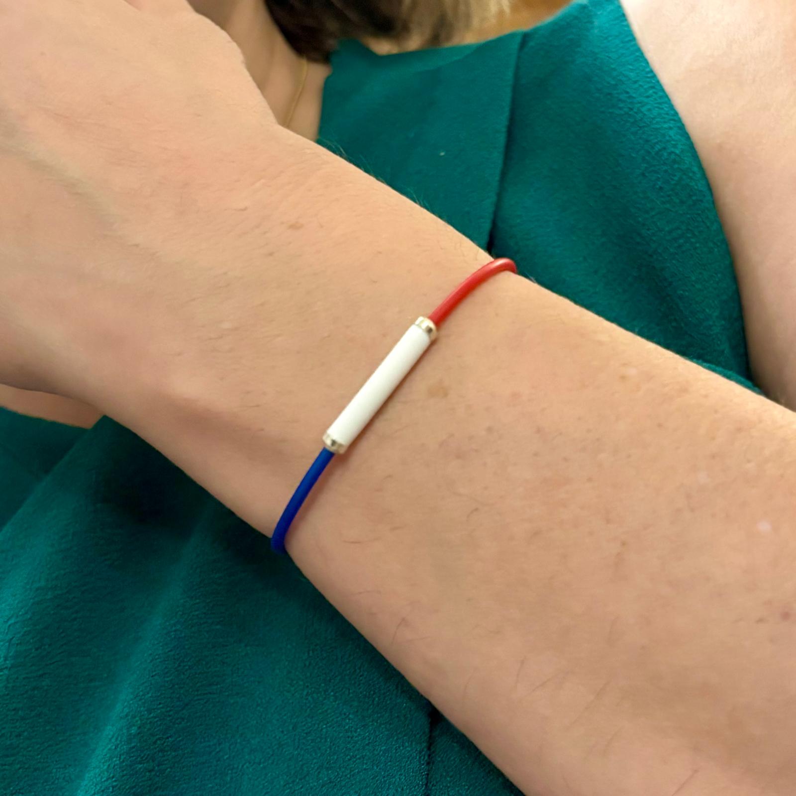 Pulsera ajustable bandera de Francia caucho y Plata de ley Talla M 2