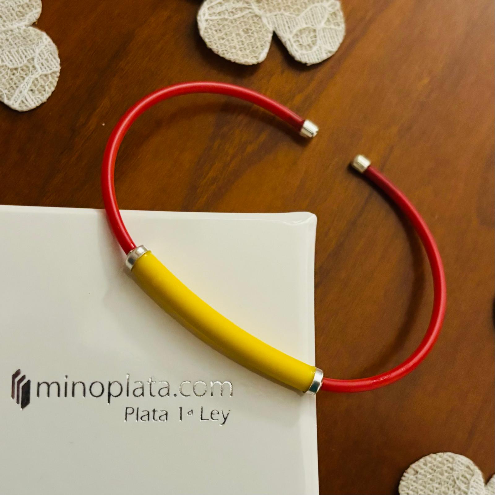 Pulsera ajustable bandera de España Caucho y Plata de ley Talla L