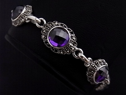 Pulsera Amatista y Marquesitas en Plata de Ley