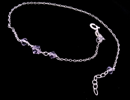 Pulsera tobillera de Plata de ley con cristales morados