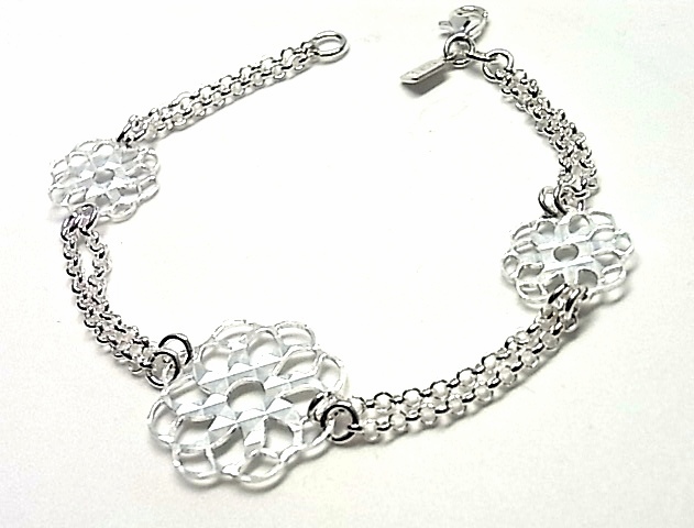 Pulsera de Plata doble cadena y flores caladas