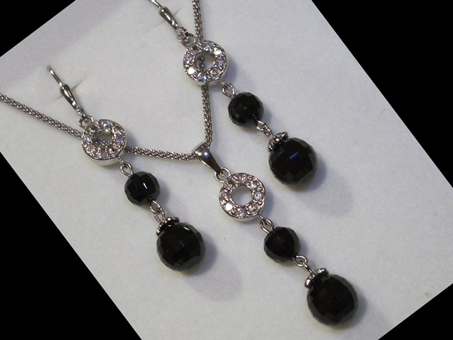Conjunto Circonitas y Turmalina negra de Plata de ley rodiada