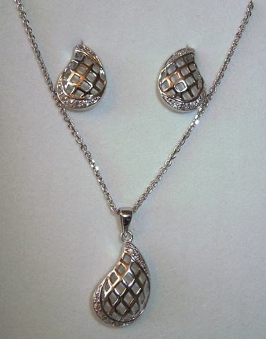 Conjunto de Plata Rh con Pendientes, Colgante y Cadena