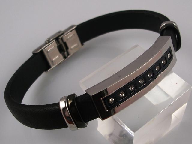 Pulsera chico Piel negra y Acero
