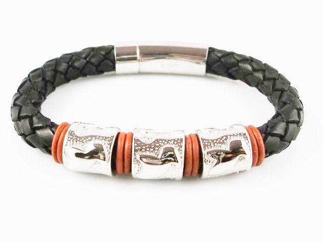Pulsera hombre de Piel con piezas de Acero Inoxidable