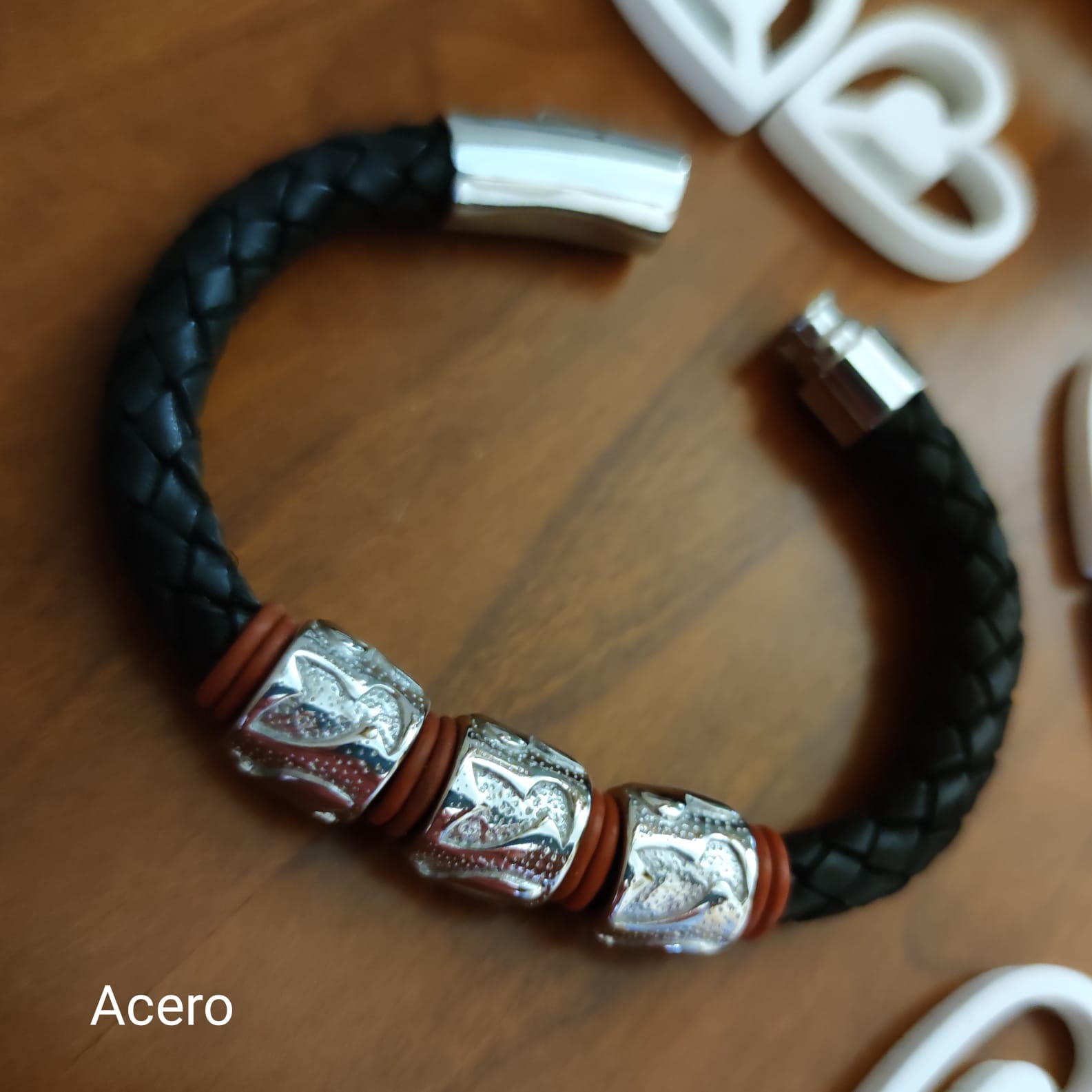 Pulsera hombre de Piel con piezas de Acero Inoxidable 2