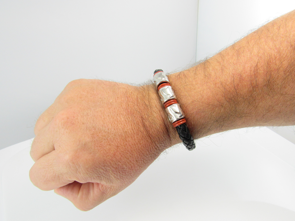 Pulsera hombre de Piel con piezas de Acero Inoxidable 3