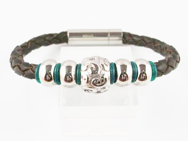 Pulsera chico en Cuero trenzado y Acero inoxidable