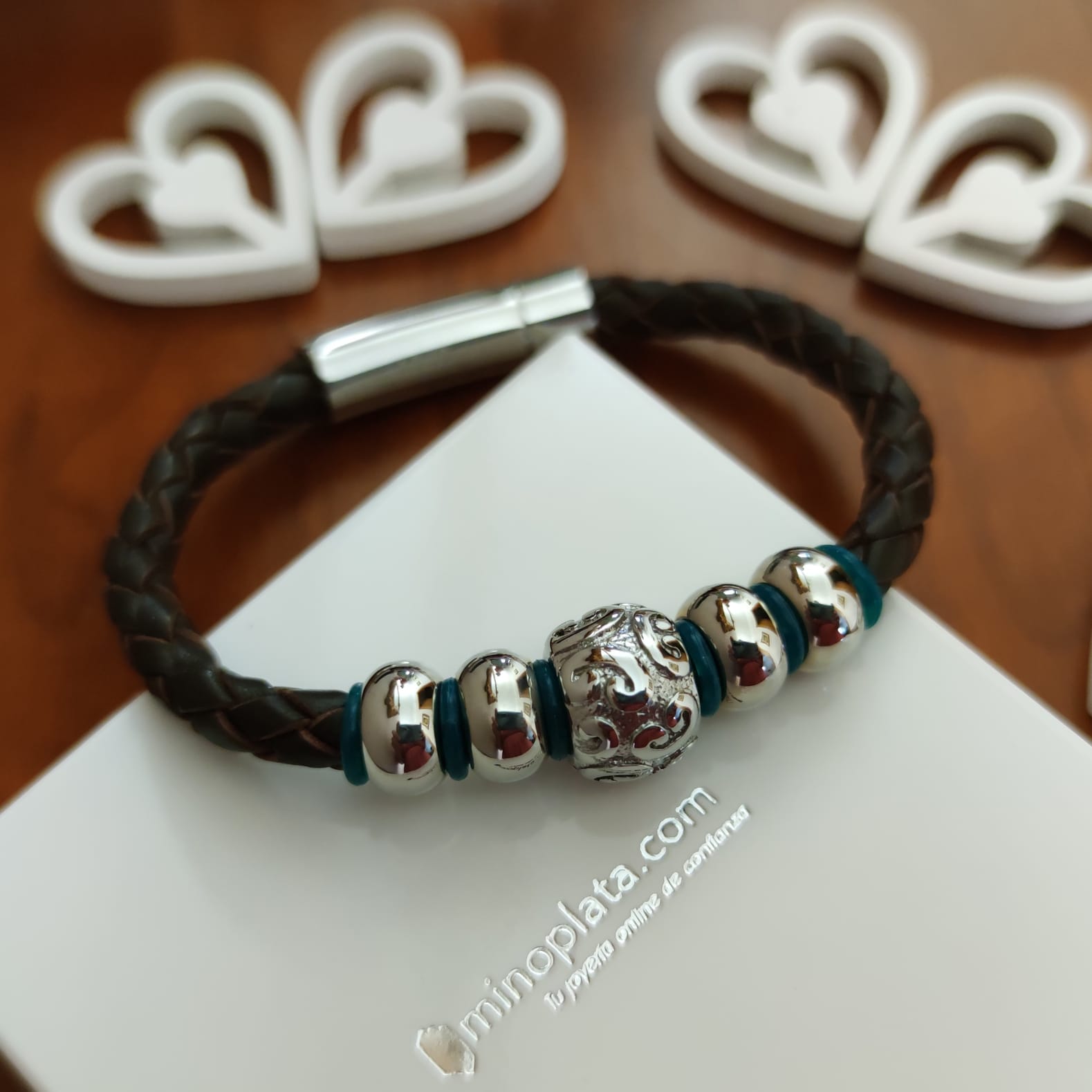 Pulsera chico en Cuero trenzado y Acero inoxidable 2