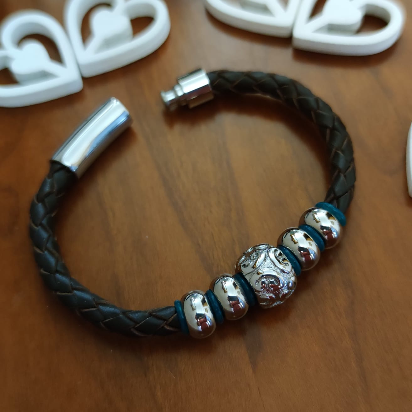 Pulsera chico en Cuero trenzado y Acero inoxidable 3