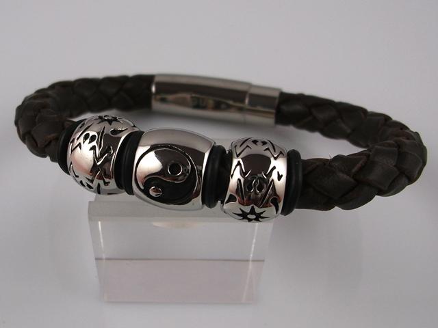 Pulsera de Piel trenzada con Ying Yang en Acero