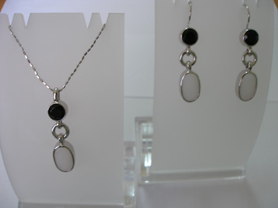 Juego de Plata Rh Piedra Blanca y Negra