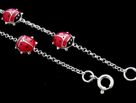 Pulsera infantil de Plata de ley con mariquitas