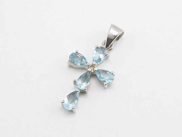 Crucifijo circonitas azules en Plata de ley rodiada