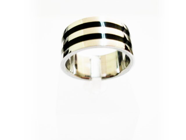 Sortija de Acero Doble Linea de Esmalte Negro