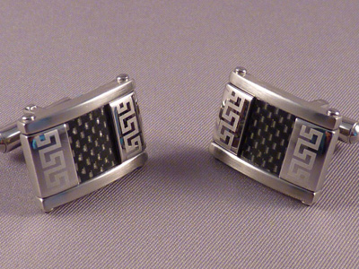 Gemelos Acero Inoxidable con fibra de carbono y greca