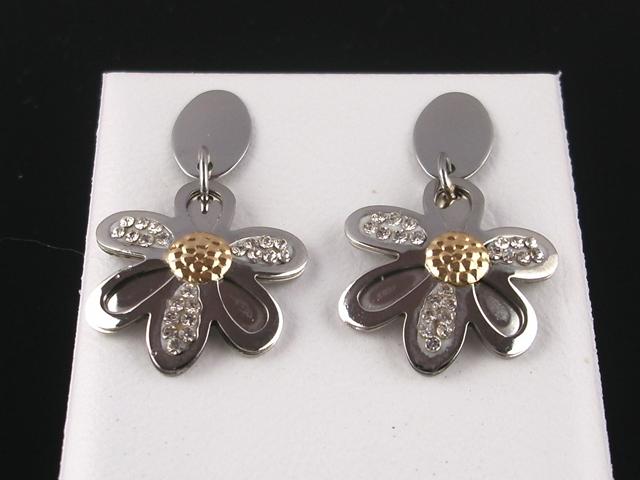 Pendientes Acero y Oro flor circonitas