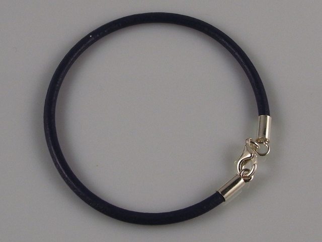 Pulsera   de cuero azul y Plata de ley 19,5 Cm.