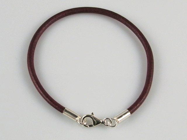 Pulsera en piel cereza y Plata de ley   18,5 Cm.
