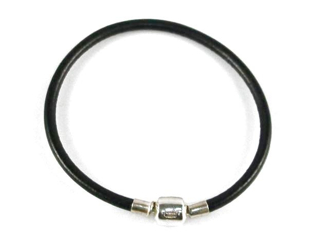 Pulsera de Cuero negro y Plata de ley   18 Cm