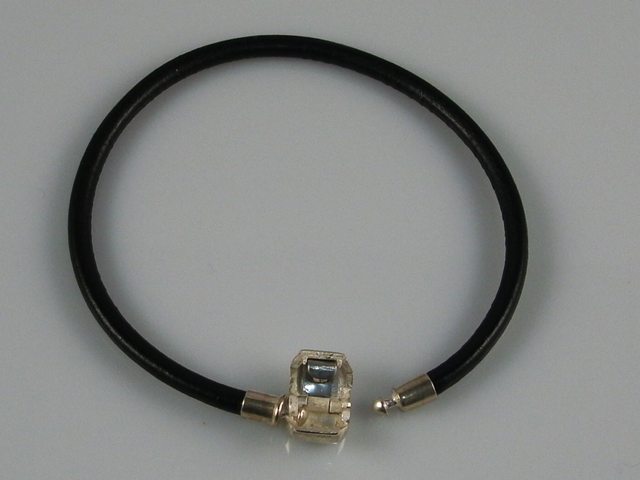 Pulsera de Cuero negro y Plata de ley   18 Cm 1