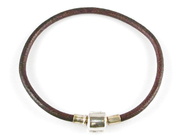 Pulsera de Piel cereza y Plata de ley   19 Cm