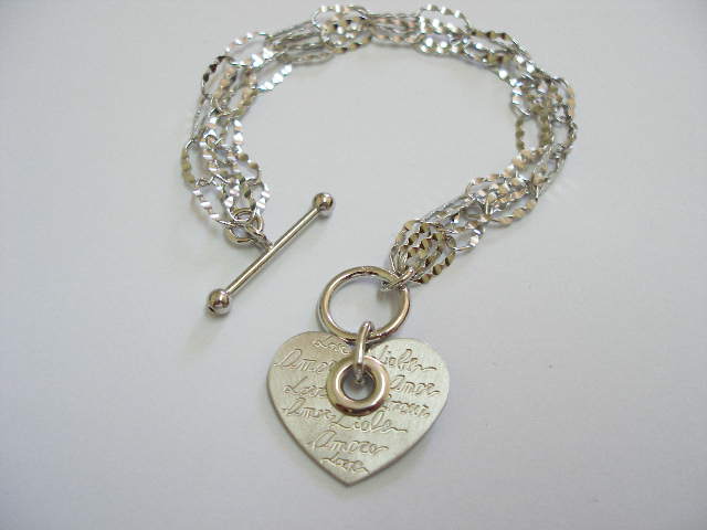 Pulsera de Plata de Ley rodiada con Corazon