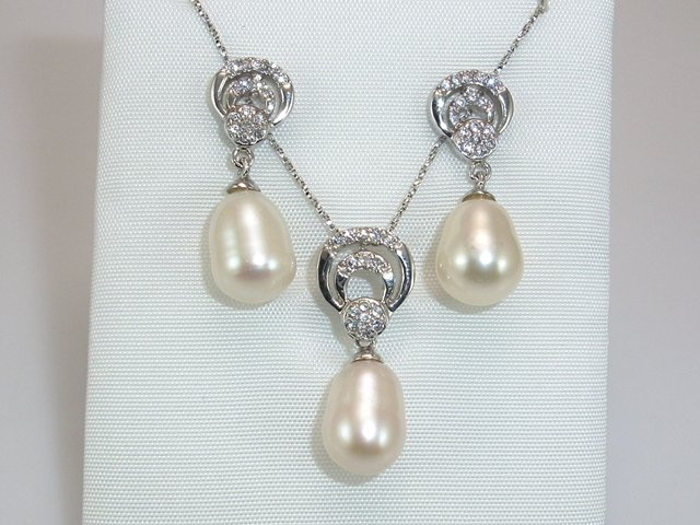 Conjunto de Gargantilla con Pendientes de Plata con Perlas