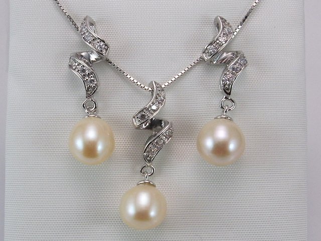 Conjunto ceremonia de Plata rodiada con Perlas y Circonitas