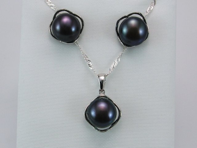 Conjunto Perlas grises y Plata de ley rodiada